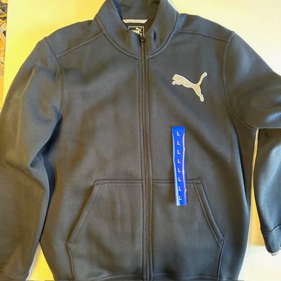 NWT PUMA Full Zip Fleece Sweatshirt Trainer Men's  Black Size L - Picture 1 of 6